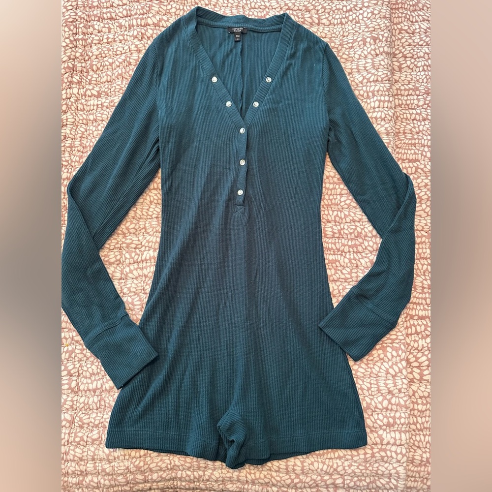 Express Sleep Waffle Thermal Teal Romper Sz Xsmall